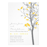 Yellow Love Birds in Tree with Gray Leaves Personalized Invitation