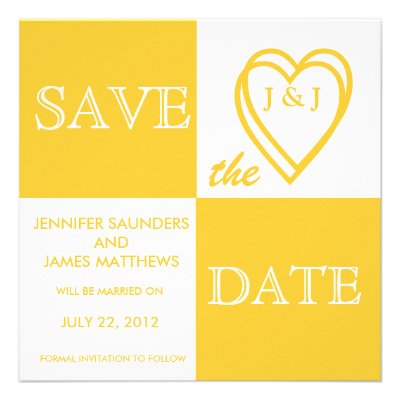 Yellow Love Monograms Save the Date Card Announcements