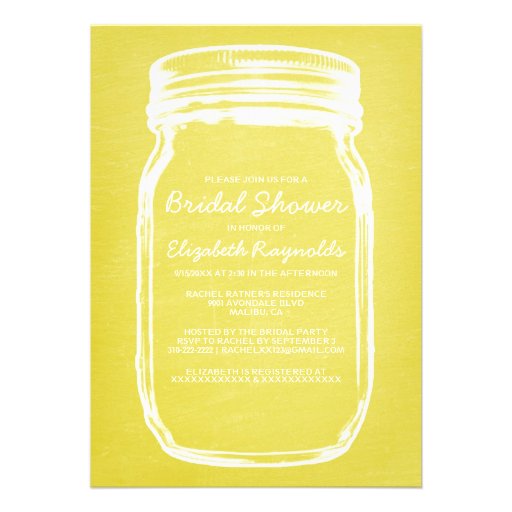 Yellow Mason Jar Bridal Shower Invitations