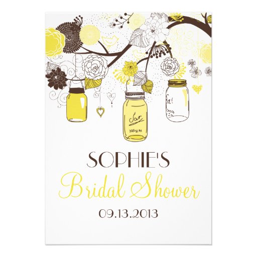 Yellow Mason Jars Floral Bridal Shower Invitation