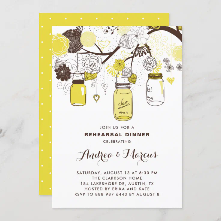 Yellow Mason Jars Floral Rehearsal Dinner Invitation Zazzle