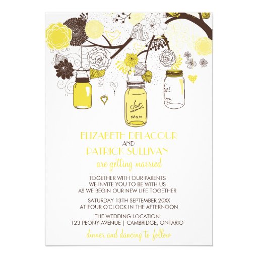 Yellow Mason Jars Floral Summer Wedding Invitation