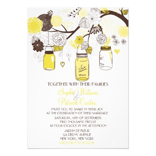 Yellow Mason Jars & Flowers Wedding Invitation
