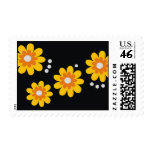 Yellow Modern Flower Postage Stamps::Black