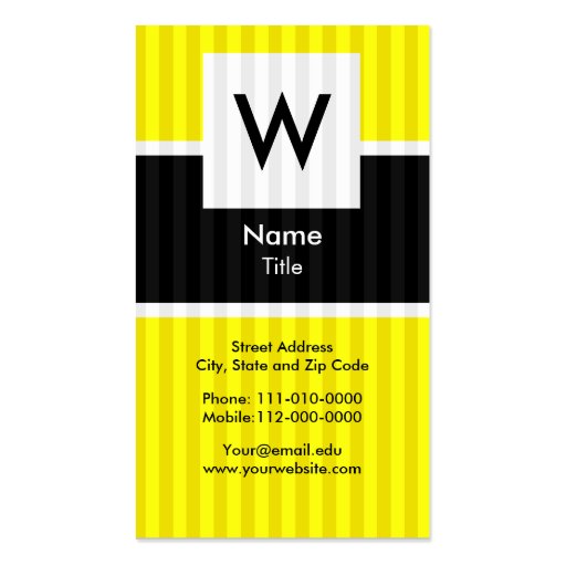 Yellow Modern Monogram Business Card (front side)