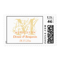 Yellow monogram antique chic custom wedding stamp stamps