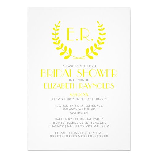 Yellow Monogram Bridal Shower Invitations