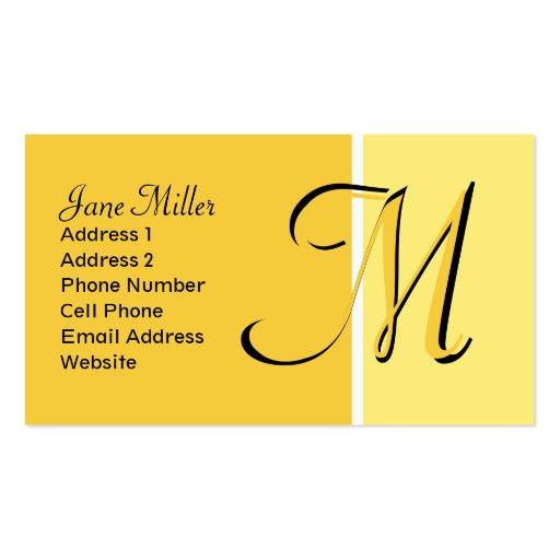 yellow monogram business card templates (front side)