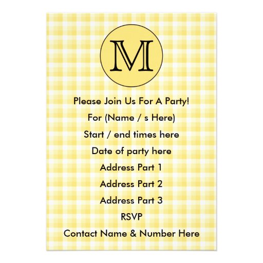 Yellow Monogram. Custom Letter and Check Pattern. Custom Announcements