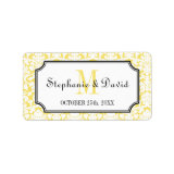 Yellow monogram damask frame wedding favor tag address label