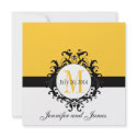 Yellow Monogram Damask Wedding Invitation invitation