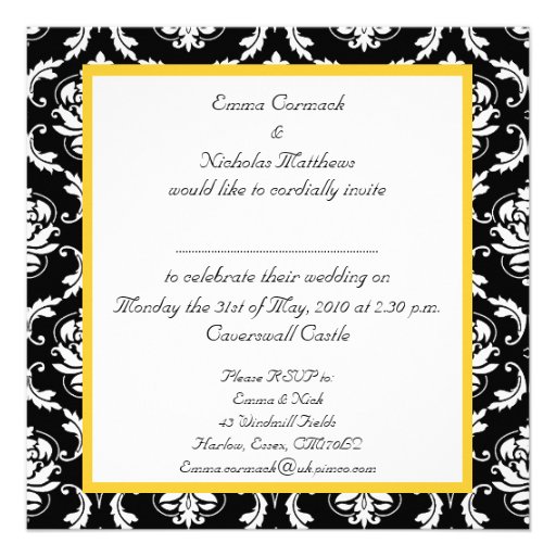 Yellow Monogram Damask Wedding Invitation