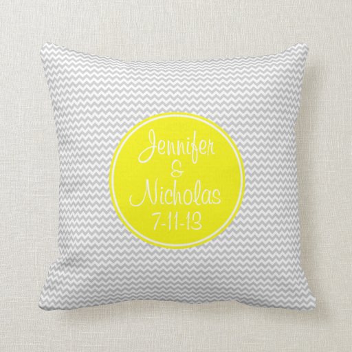 Yellow Monogram with Grey Chevron Pillow Zazzle