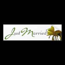 Yellow Mum Just Married bumper stickers by ArtByLindaLou Yellow Mum Just Married bumper stickers