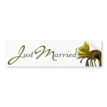 Yellow Mum Just Married bumper stickers by ArtByLindaLou Yellow Mum Just Married bumper stickers