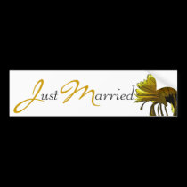 Yellow Mum Just Married - Yellow/Black text bumper stickers by ArtByLindaLou Yellow Mum Just Married - Yellow/Black text bumper stickers