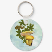 Yellow Mushrooms with seed pods keychain