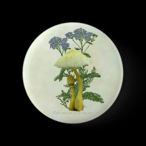 Yellow Mushrooms with tiny blue flowers Buttons buttons