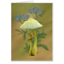 Yellow Mushrooms with tiny blue flowers Card