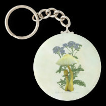 Yellow Mushrooms with tiny blue flowers Keychain keychains