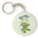 Yellow Mushrooms with tiny blue flowers Keychain