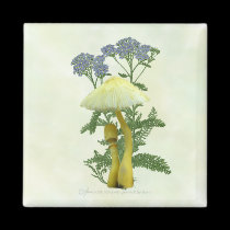 Yellow Mushrooms with tiny blue flowers Magnet magnets