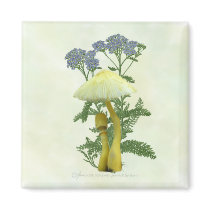 Yellow Mushrooms with tiny blue flowers Magnet by Rockangel1 Yellow Mushrooms with tiny blue flowers Magnet
