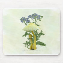 Yellow Mushrooms with tiny blue flowers Mouse Pad mousepads