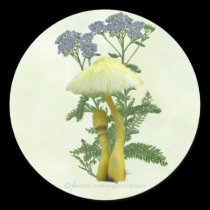 Yellow Mushrooms with tiny blue flowers Stickers stickers