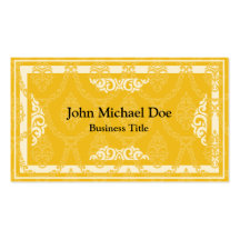 Yellow Mustard Damask Elegant Custom Business Card