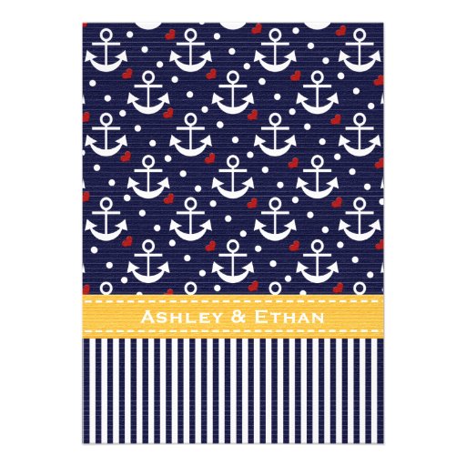 Yellow Navy Anchor Nautical Wedding Invitations