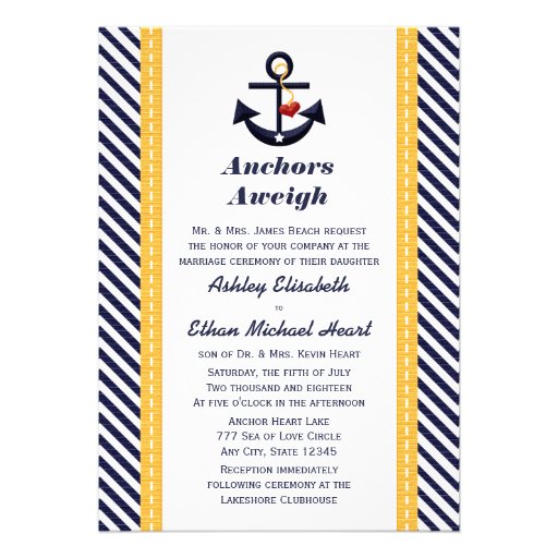 Yellow Navy Anchor Nautical Wedding Invitations