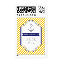 Yellow, navy blue nautical wedding Save the Date Postage Stamp