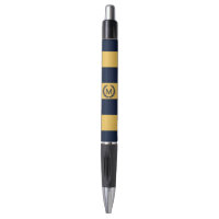 Yellow & Navy Blue Striped Monogram Personalized Rubber Grip Pen