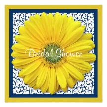 Yellow Navy Gerbera Daisy Bridal Shower Invitation