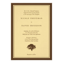 Yellow oak tree brown simple wedding invitation