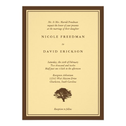 Yellow oak tree brown simple wedding invitation