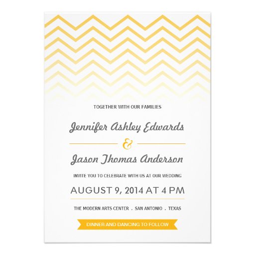 Yellow Ombre Chevron Wedding Invitations