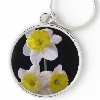 Yellow on White Daffodil zazzle_keychain