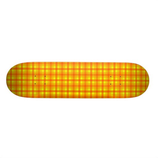 Yellow Orange and Red Retro Chequered Pattern Skateboard Deck