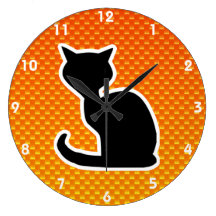 Yellow Orange Cat Round Wall Clocks