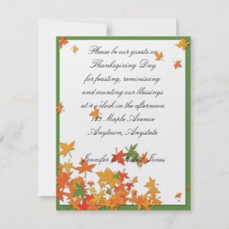 Yellow Orange Fall Leaves on Green Thanksgiving invitation