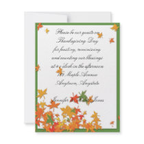 Yellow Orange Fall Leaves on Green Thanksgiving Announcement