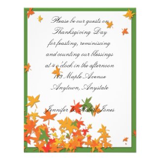 Yellow Orange Fall Leaves on Green Thanksgiving Announcement