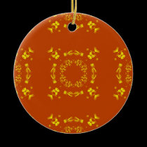 Yellow, Orange Floral Damasks Retro Pattern ornaments
