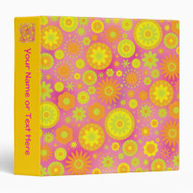Yellow Orange & Pink Hippy Flower Pattern Vinyl Binders