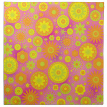Yellow Orange & Pink Hippy Flower Pattern Napkin