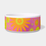 Yellow Orange & Pink Hippy Flower Pattern Dog Food Bowls
