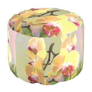 Yellow Orchids in the afternoon sun Round Pouf