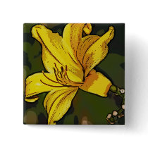 Yellow ornamental lily serigraph pinback button